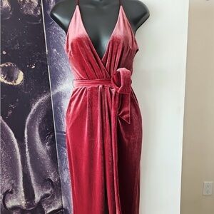 Express Velvet Wine Jumpsuit 4 EXC